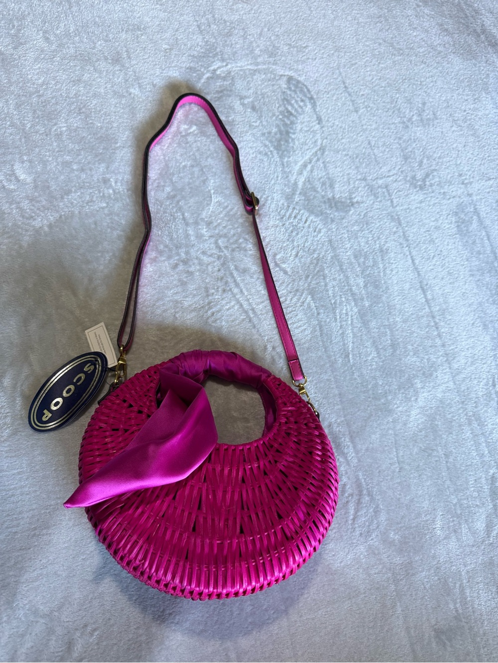 Scoop NYC Hot Pink Round Woven Crossbody with Scarf Detail